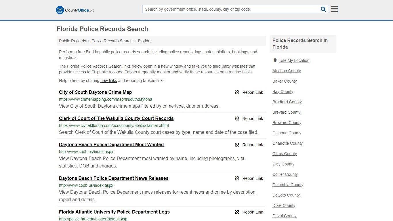 Florida Police Records Search - County Office