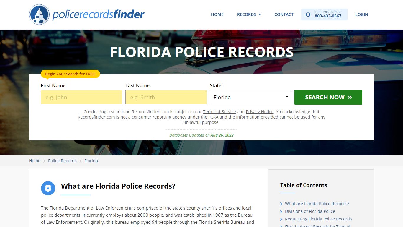 Florida Police Records Search & Police Departments Online - RecordsFinder