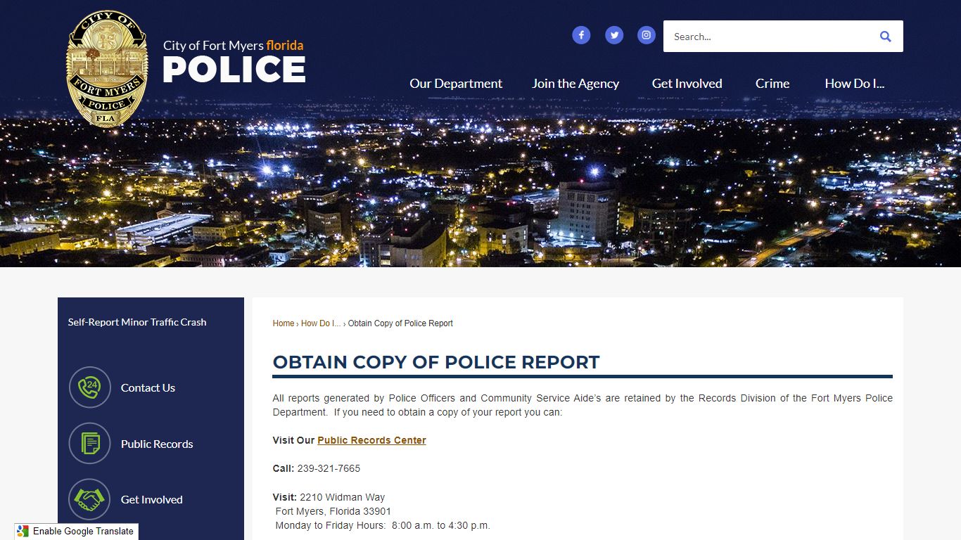 Obtain Copy of Police Report | Fort Myers Florida Police Department